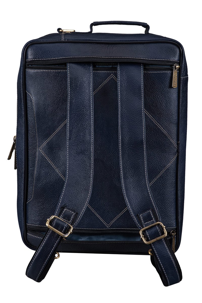 BRAND LEATHER Genuine Leather Convertible Backpack 16" Laptop Messenger Bag Multi-Functional Business Briefcase for Men (BLUE) - Image 3