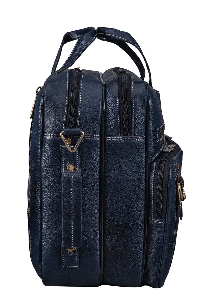 BRAND LEATHER Genuine Leather Convertible Backpack 16" Laptop Messenger Bag Multi-Functional Business Briefcase for Men (BLUE) - Image 4