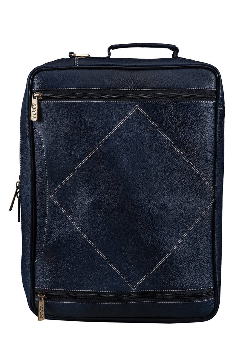 BRAND LEATHER Genuine Leather Convertible Backpack 16" Laptop Messenger Bag Multi-Functional Business Briefcase for Men (BLUE) - Image 2