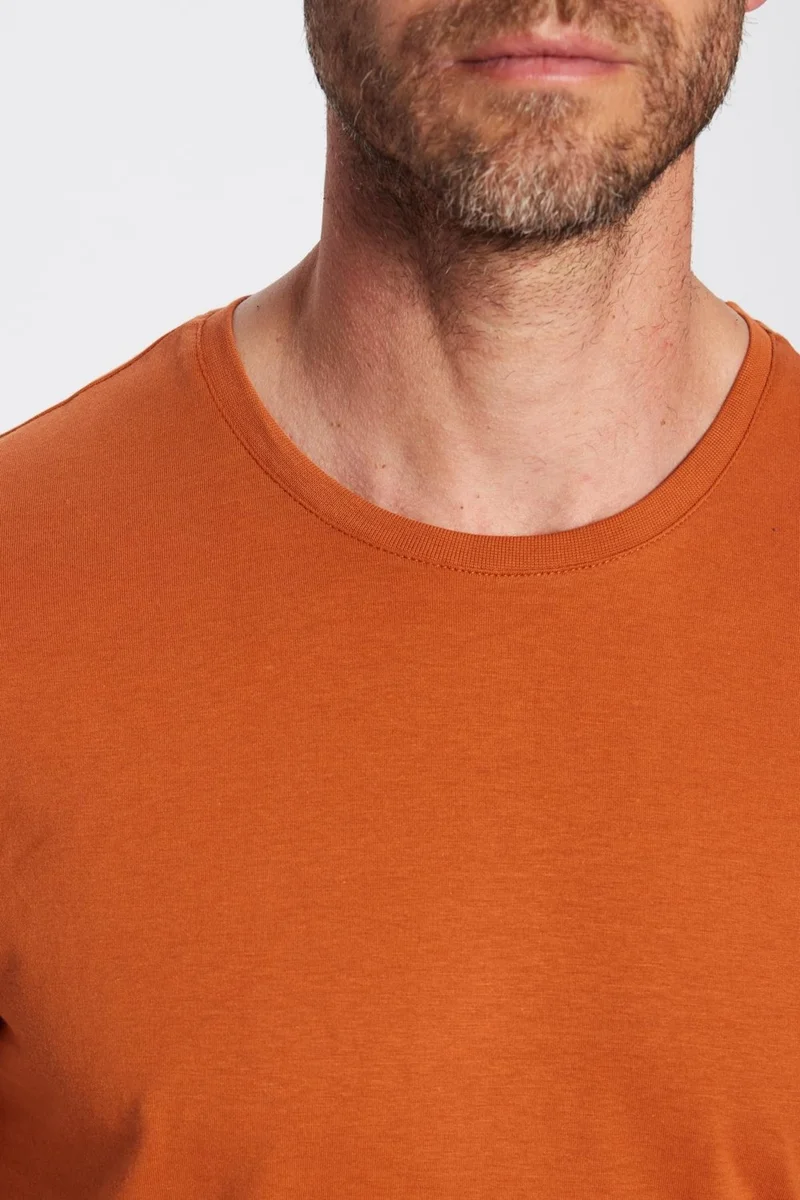 تودورس Men's Slim Fit Slim Cut 100% Cotton Soft Texture Cinnamon Color Crew Neck T-Shirt