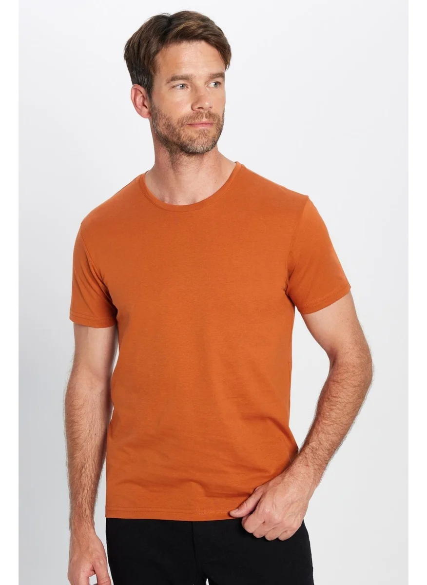 Tudors Men's Slim Fit Slim Cut 100% Cotton Soft Texture Cinnamon Color Crew Neck T-Shirt