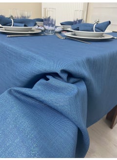 Zeren Home Silvery Linen Look Bougainvillea Table Cloth Indigo Blue 13 Piece Set  - Image 1