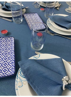 Zeren Home Silvery Linen Look Bougainvillea Table Cloth Indigo Blue 13 Piece Set  - Image 5