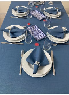 Zeren Home Silvery Linen Look Bougainvillea Table Cloth Indigo Blue 13 Piece Set  - Image 4