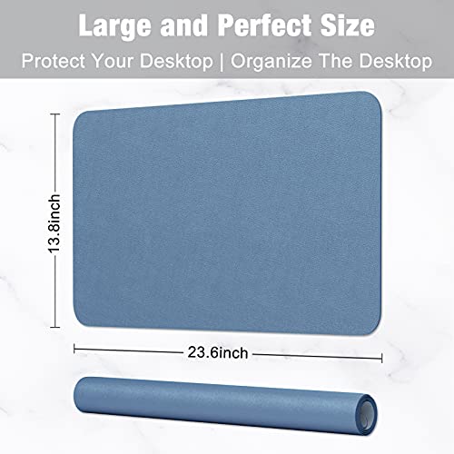 Hsurbtra Desk Pad, 23.6" x 13.8" PU Leather Desk Mat, M Extended Mouse Pad, Waterproof Desktop Blotter Protector, Non-Slip Ultra Thin Small Laptop Keyboard Writing Mat for Office Home, Dark Blue - Image 3