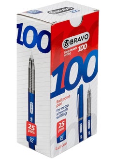 25 Piece Bravo 100 Ball Blue Pen Medium Point 0.7mm