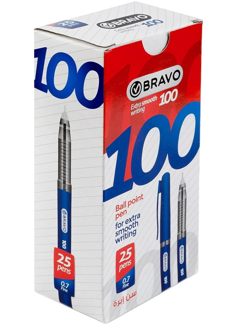 Bravo - 25 Piece Bravo 100 Ball Blue Pen Medium Point 0.7mm - Image 1