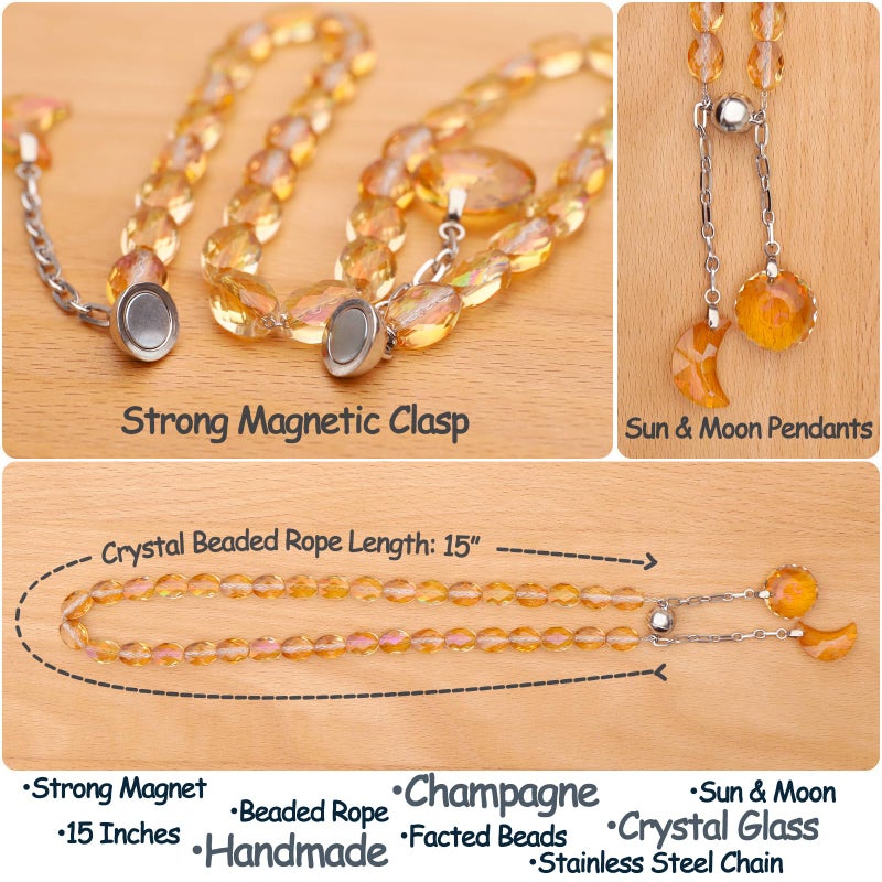 PEDOBO Magnetic Curtain Tiebacks, 2 Pack Crystal Beaded Sun & Moon Pendants Sheers/Draperies Holdbacks for Window Home Office Decor (Gold) - Image 3