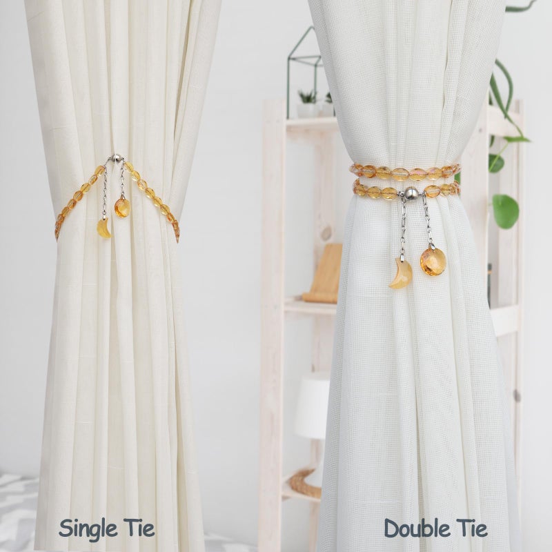 PEDOBO Magnetic Curtain Tiebacks, 2 Pack Crystal Beaded Sun & Moon Pendants Sheers/Draperies Holdbacks for Window Home Office Decor (Gold) - Image 4