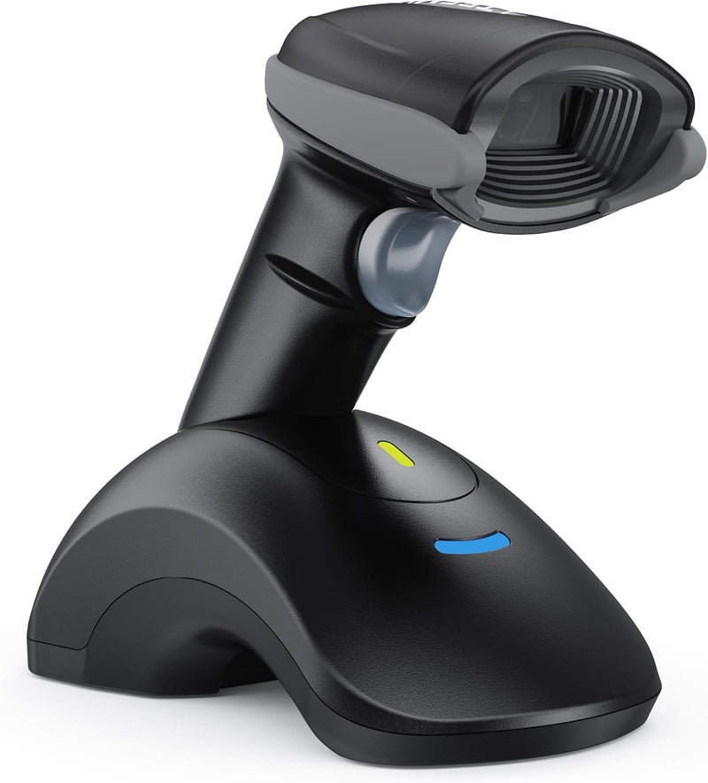 High precision lightweight material Bluetooth Barcode Scanner with USB Charging Cradle Data Receiver, 1D 2D QR Wireless Imager with Vibration Alert for iOS Android Devices, BT 5.0 Longer Range, Automatic Handsfree Screen Scanning KSA standard compatible design - Image 1