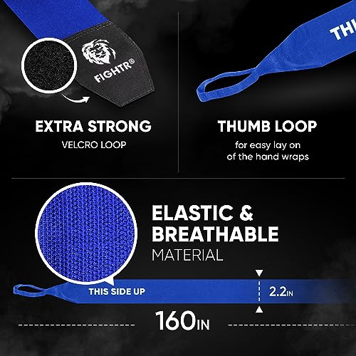 FIGHTR® Premium Boxing Hand Wraps for max. Stability and Protection | 4m semi Elastic Boxing Gloves with Thumb Loop for Boxing, MMA, Mauy Thai - Bandage (Blue) - Image 2