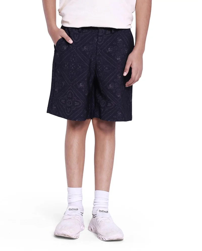 Rare Ones Rare Ones Kids Loui Navy Viscose Fabric Regular Fit Digital Print Shorts