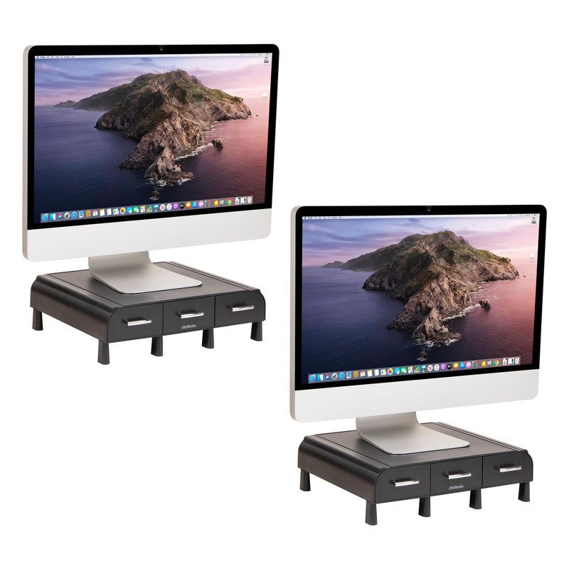 Mind Reader Monitor Stand 3 Storage Drawers Desktop Organizer Riser Office 135L x 13W x 4H Set of 2 Black - Image 2