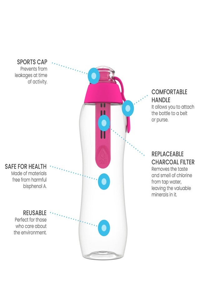 Dafi Sport Water Bottle with Filter Pink | 10 oz | Personal Reusable Water Bottle, Backpacking Filter Replacement, tap Water Straw Purifier, Water for Travel | Made in Europe - Image 3