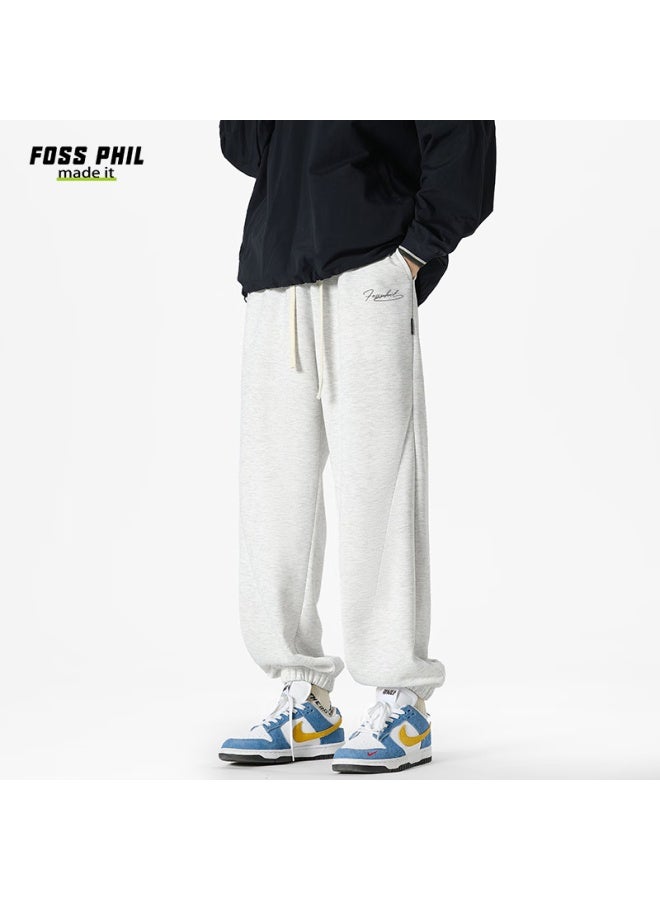 Foss Phil بنطلون كاجوال برباط للرجال، ربيع وصيف واسع ومريح عصير ومتعدد الاستخدامات على الطريقة الهونغ كونغية بنطلون رياضي Fpk44 أبيض ورمادي 2XL - Image 2