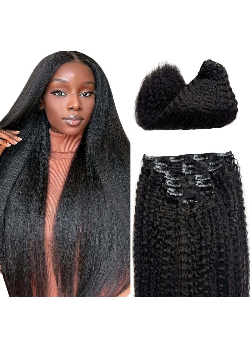 Licoville - Kinky Straight Clip in Hair Extensions Human Hair Natural Black Clip in Extensions for Black Girls 12 Inch 120Gram 7pieces Kinky Straight Clip in Real Human Hair Extensions 12 Inch - Image 1
