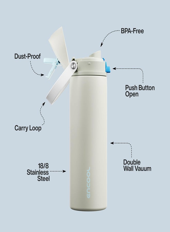 ENCOOL Insulated Water Bottle with Straw - Encool Stainless Steel Water Bottle with Push Button Lid, Leak-Proof & BPA-Free, Keeps Cold for 24 Hours for Sports, Travel, Gym (24 oz, Kangaroo Grey) - Image 4