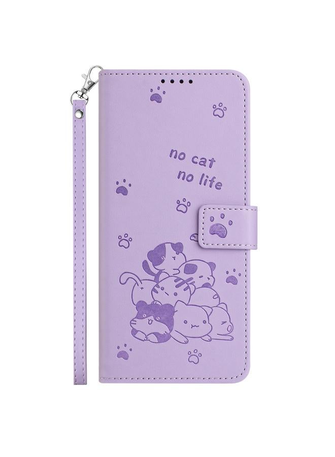 Zaboon Case For iPhone 13 mini Embossed Kitten Phone Leather Case with Lanyard - Image 2