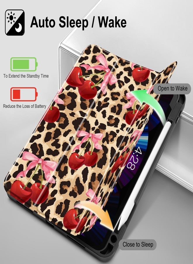 May Chen Case for iPad Pro 11 inch (4th, 3rd, 2nd & 1st Gen) 2022 2021 2020 2018, Trifold Stand + Pencil Holder + Auto Wake/Sleep + Soft TPU Protective Stand Back Cover, Cherry & Cheetah - Image 3
