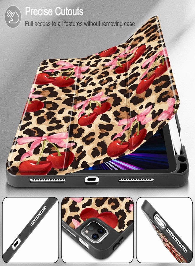 May Chen Case for iPad Pro 11 inch (4th, 3rd, 2nd & 1st Gen) 2022 2021 2020 2018, Trifold Stand + Pencil Holder + Auto Wake/Sleep + Soft TPU Protective Stand Back Cover, Cherry & Cheetah - Image 5