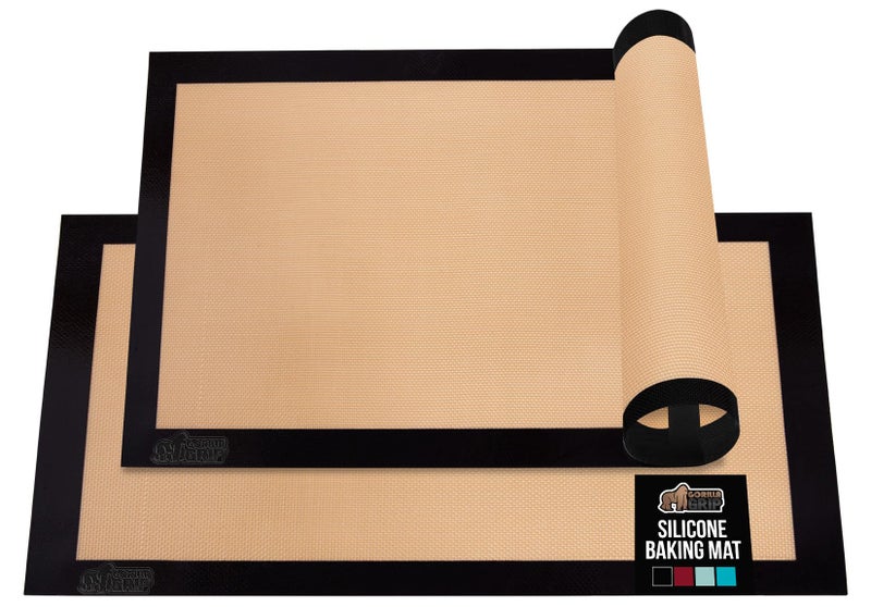 GORILLA GRIP Reusable Nonstick Silicone Baking Mat, 2-Pack, BPA-Free Oven Safe Food Liner for Toaster Ovens, Mini Cookie Sheets, Easy Clean, Holiday Baking Essentials, 11.75x8.25, Quarter Sheet, Black - Image 1