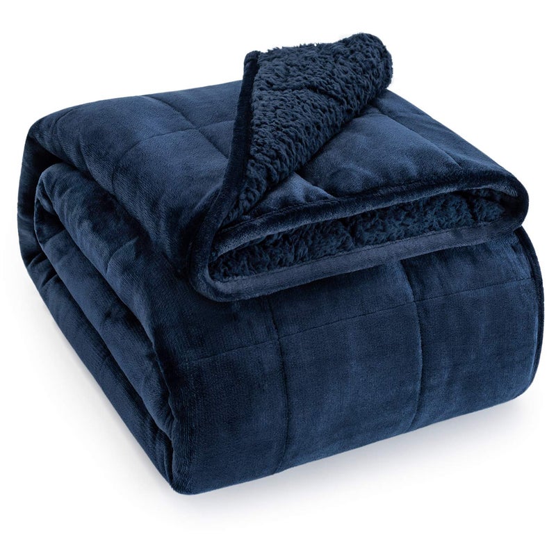 Wemore Wemore Sherpa Fleece Weighted Blanket for Adult 15 lbs Dual Sided Cozy Fluffy Heavy Blanket Ultra Fuzzy Throw Blanket with Soft Plush Flannel Top 60 x 80 inches Navy Blue on Both Sides 