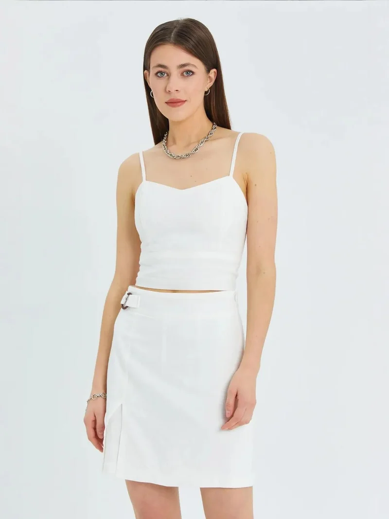 MixRay Mixray Heart Collar Fitted Crop Blouse