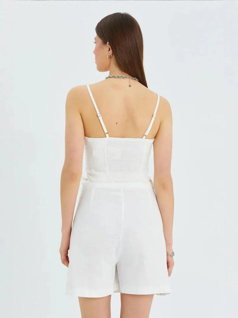 MixRay Ivory Natural Mixray Heart Collar Fitted Crop Blouse for Women | Best Price UAE