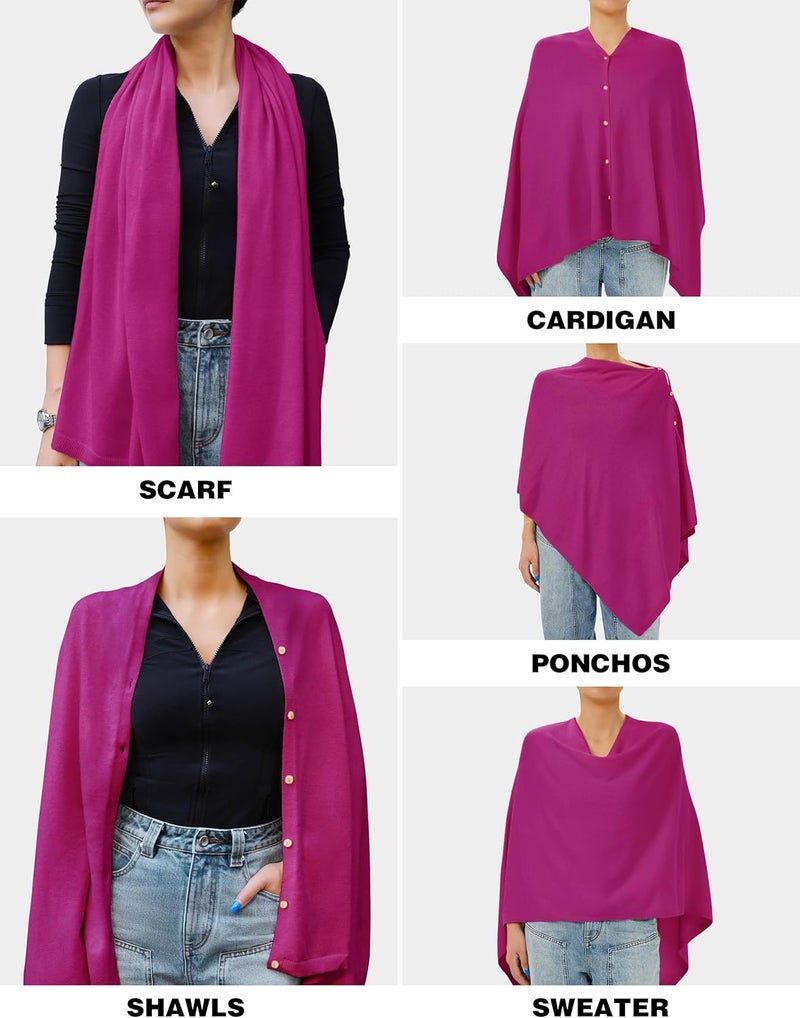 Puli Women's Versatile Knitted Shawls Scarf Poncho Sweater with Buttons Lightweight Spring Summer Fall Wraps - Image 3