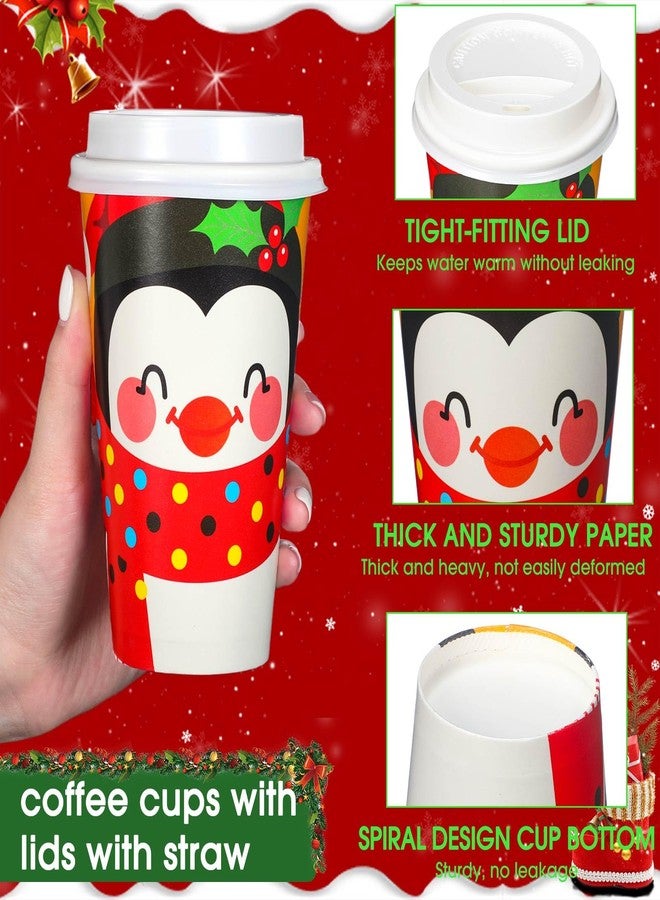 Uiifan 80 Pack Christmas Coffee Disposable 16 OZ Paper Cups with Lids and Straws Christmas Hot Chocolate Cups for Xmas Party Hot and Cold Drinks Tea Water Serving - Image 4