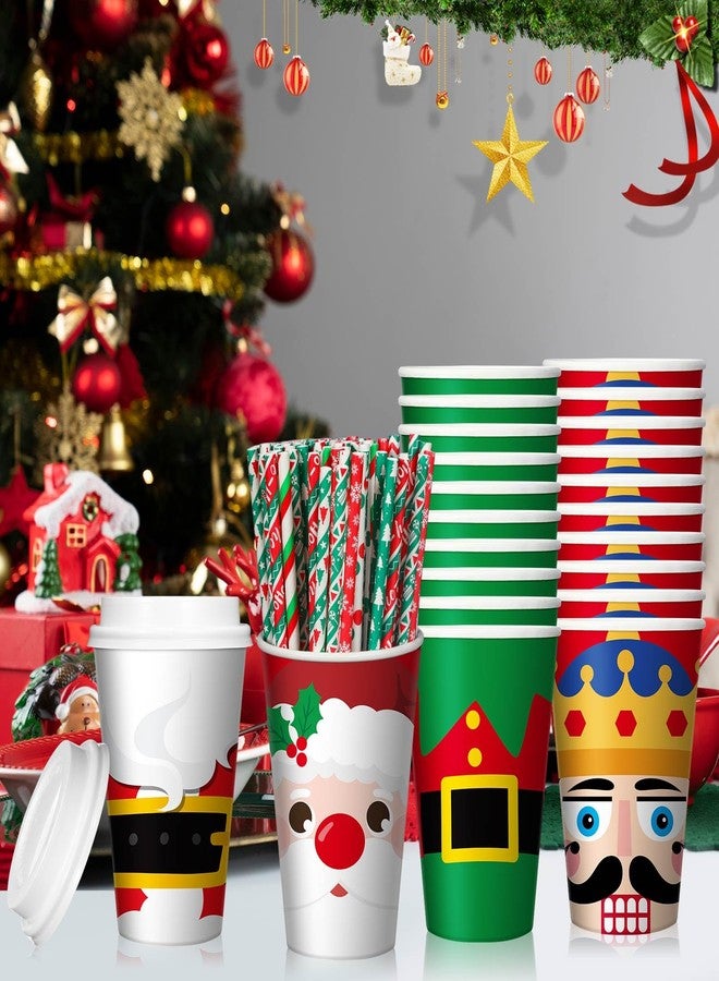 Uiifan 80 Pack Christmas Coffee Disposable 16 OZ Paper Cups with Lids and Straws Christmas Hot Chocolate Cups for Xmas Party Hot and Cold Drinks Tea Water Serving - Image 3