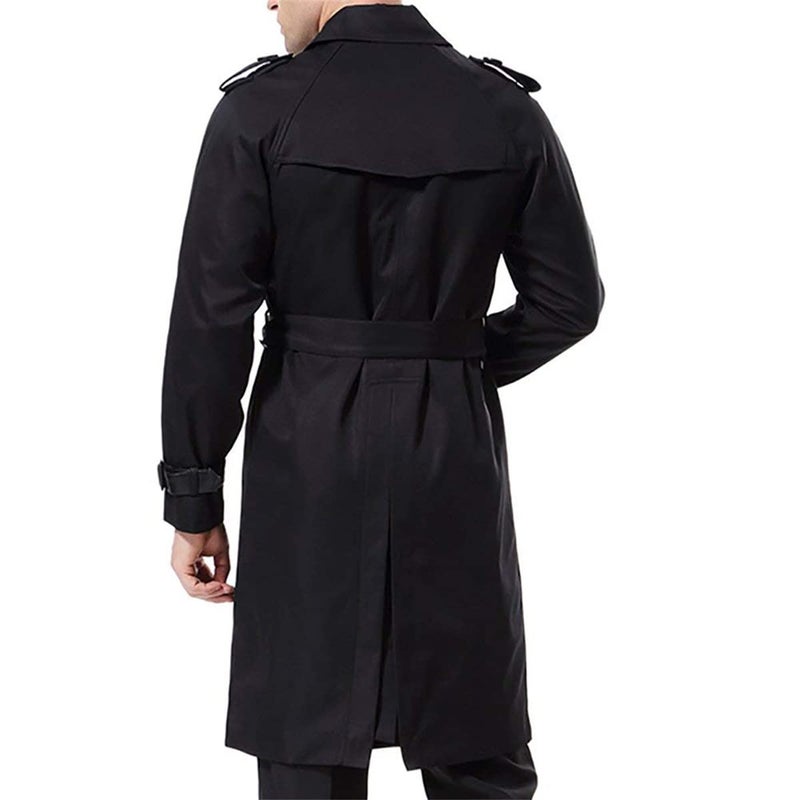 AOWOFS Men's Double Breasted Trench Coat Stylish Slim Fit Mid Long Belted Windbreaker - Image 5
