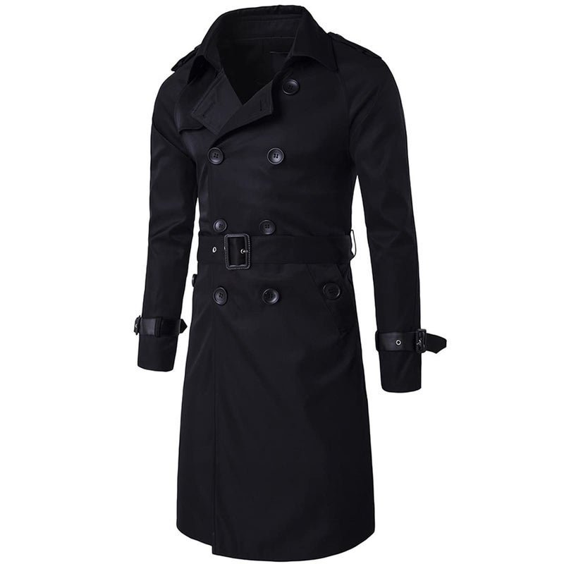 AOWOFS Men's Double Breasted Trench Coat Stylish Slim Fit Mid Long Belted Windbreaker - Image 2