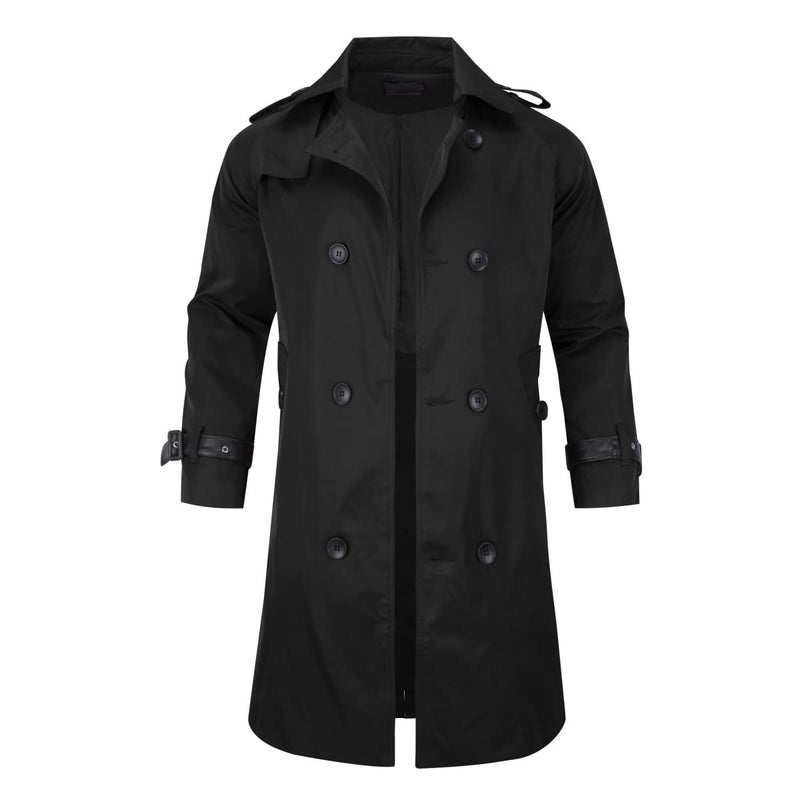 AOWOFS Men's Double Breasted Trench Coat Stylish Slim Fit Mid Long Belted Windbreaker - Image 4