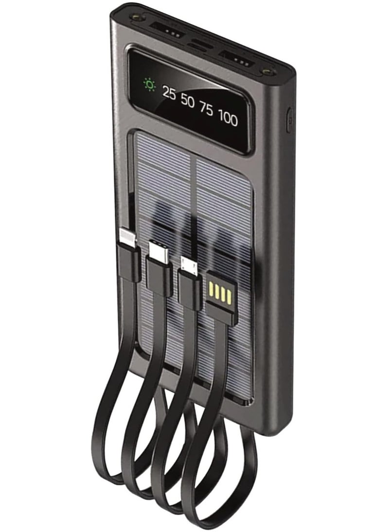 باور بانك شمسي بسعة 30000 مللي أمبير، بطارية خارجية عالية السعة مزودة بمصباح LED، منفذي USB، يدعم الشحن السريع، شاحن محمول للهواتف الذكية والأجهزة اللوحية وأجهزة USB، مثالي للسفر والاستخدام الخارجي وحالات الطوارئ، أسود - Image 1