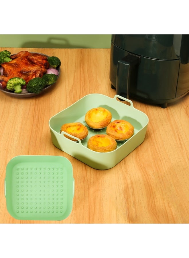 NOVOLAN Silicone Baking Pan Square Air Fryer High Temperature Resistant Non-Stick Oil Easy to Clean Baking Mat Double Ear Integrated Silicone Pot Mat, 3D Ventilation Size: 20cm x 20cm x 6cm (green) - Image 1