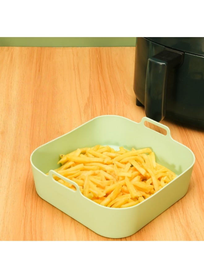 NOVOLAN Silicone Baking Pan Square Air Fryer High Temperature Resistant Non-Stick Oil Easy to Clean Baking Mat Double Ear Integrated Silicone Pot Mat, 3D Ventilation Size: 20cm x 20cm x 6cm (green) - Image 2