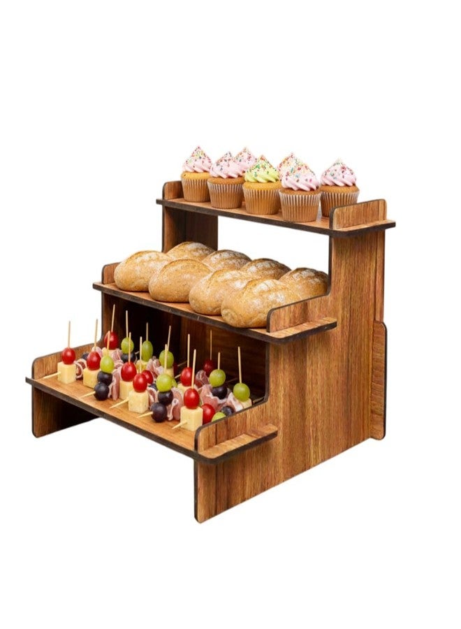EXPORTIQ Engineered Wood 3 Tier Countertop Display Riser, 4MM Thick MDF Stand, 3 Steps Spice Rack for Kitchen Counter - Image 1