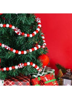 obmwang obmwang 10 Feet Christmas Wooden Bead Garland Christmas Candy Garland Red and White Peppermint Candy Bead Garland for Xmas Party Supplies Holiday Decor (Red and White)  - Image 4