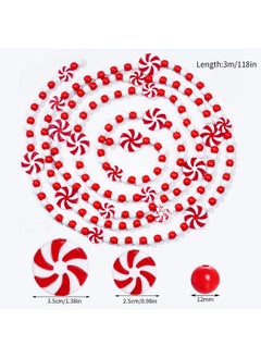 obmwang obmwang 10 Feet Christmas Wooden Bead Garland Christmas Candy Garland Red and White Peppermint Candy Bead Garland for Xmas Party Supplies Holiday Decor (Red and White)  - Image 2
