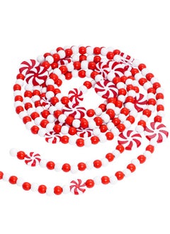 obmwang obmwang 10 Feet Christmas Wooden Bead Garland Christmas Candy Garland Red and White Peppermint Candy Bead Garland for Xmas Party Supplies Holiday Decor (Red and White)  - Image 1