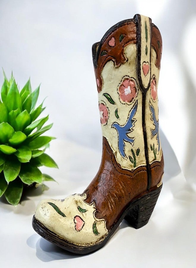Top Brass Western Cowgirl/Cowboy Boot Pen Holder - 4 5/8” Western Vintage-Style Boot with Floral & Bird Accents - Desk Organizer, Small Vase, or Rustic Standalone Southwestern Home Decor Accent - Image 4