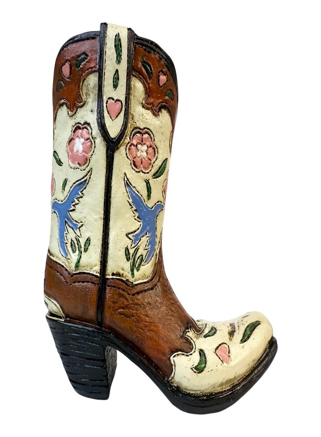 Top Brass Western Cowgirl/Cowboy Boot Pen Holder - 4 5/8” Western Vintage-Style Boot with Floral & Bird Accents - Desk Organizer, Small Vase, or Rustic Standalone Southwestern Home Decor Accent - Image 1