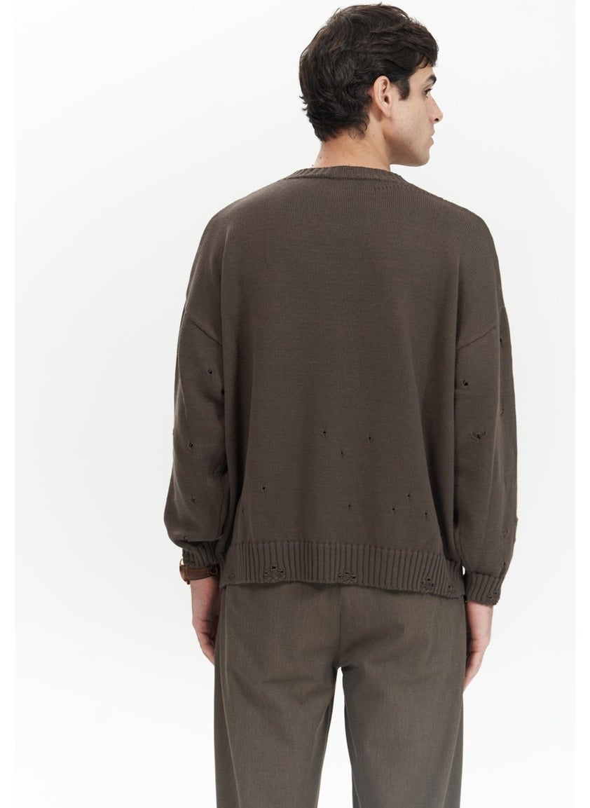 Alec Ribbed Ripped Detail Brown Men's Knitwear Sweater - pzsku/ZA0617C3E354A4D0C0E3CZ/45/_/1741093405/5a13eaf9-c3ef-4179-883f-d7e73dab26af