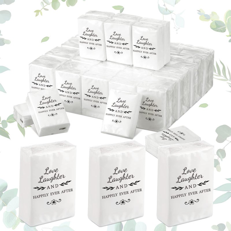 Yinder 50 Pack Happy Tears Tissues Packs for Wedding Bulk Facial Tissues Items for Guests Welcome Bags Pocket Paper 3 Ply Individual Mini Travel Tissue Packs for Wedding Graduation Party Ceremony(Classic) - Image 1