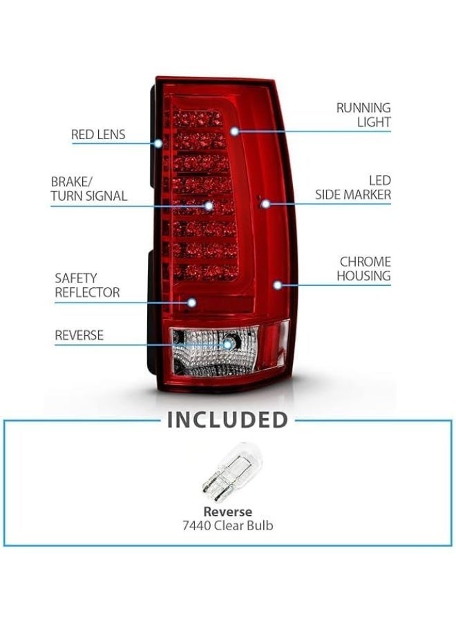 2007-2014 Chevy Tahoe Suburban/Yukon XL Denali Replacement Crystal Red C-Type LED Tube Tail Lights Set - Passenger and Driver Side - Image 5