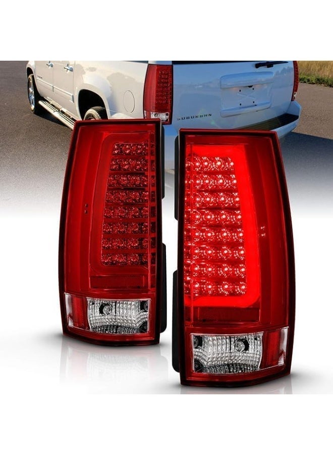 2007-2014 Chevy Tahoe Suburban/Yukon XL Denali Replacement Crystal Red C-Type LED Tube Tail Lights Set - Passenger and Driver Side - Image 1