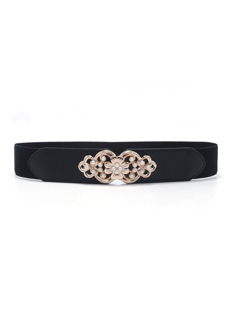Loquat Flower Elastic Decorative Belt Elastic Pearl Inlay 65cm Black 
