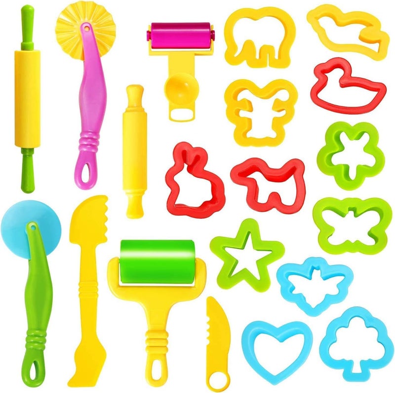 Mumoobear Clay Dough Tool Kit, 20 Pcs Play Dough Tools Plastic DIY Playdough Set Plasticine Modelling Tools Clay Rollers and Cutters for Kids(Random Color) - Image 1
