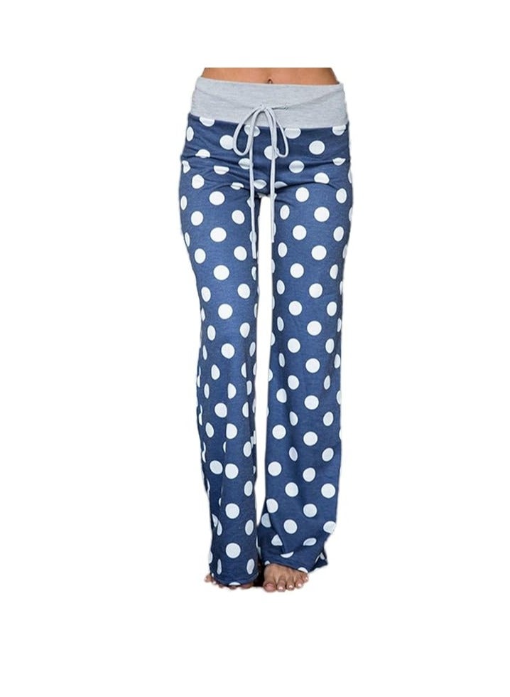 iChunhua Women's Comfy Stretch Floral Print Drawstring Palazzo Wide Leg Lounge Pant  - Image 1